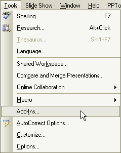 choosing Tools then Add-Ins from the main menu